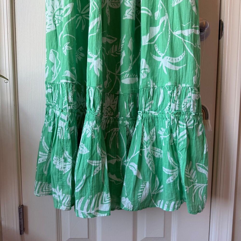 NEW American Eagle Corset Tiered Floral Cotton Midi Dress Green Women's Large - Picture 4 of 12